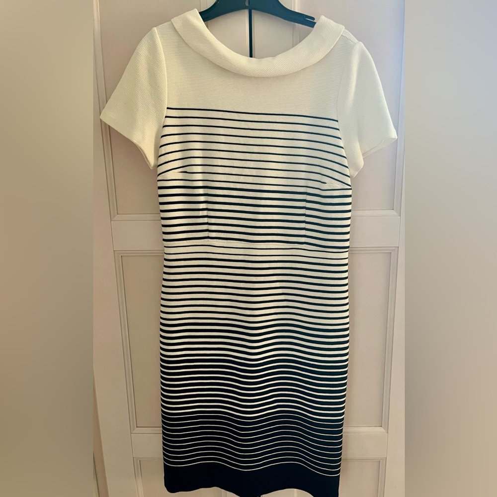 Talbots White and Gray Midi Sheath Dress